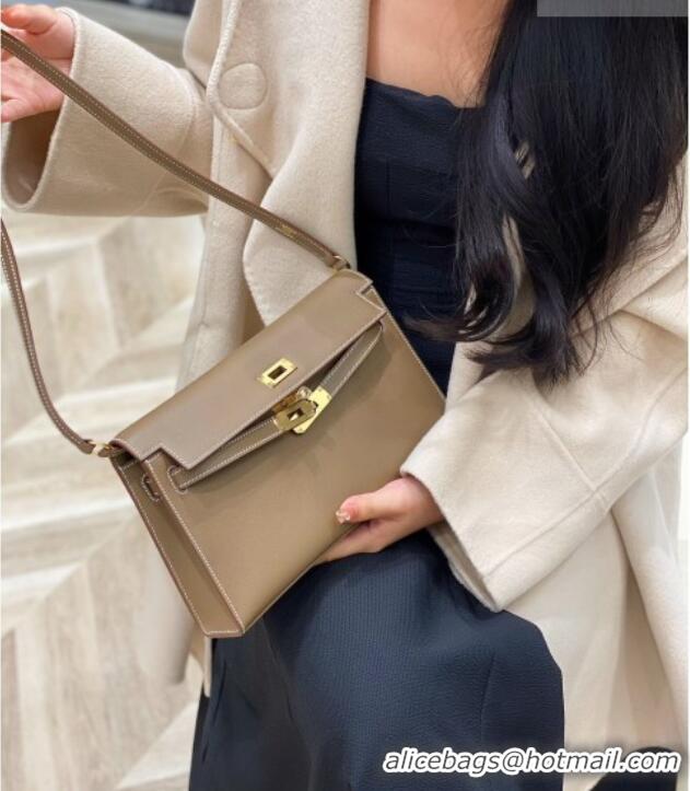 Reasonable Price Hermes Kelly Elan Bag in Saffiano Cow Leather 4078 Elephant Grey/Gold 2026 (Half Handmade)