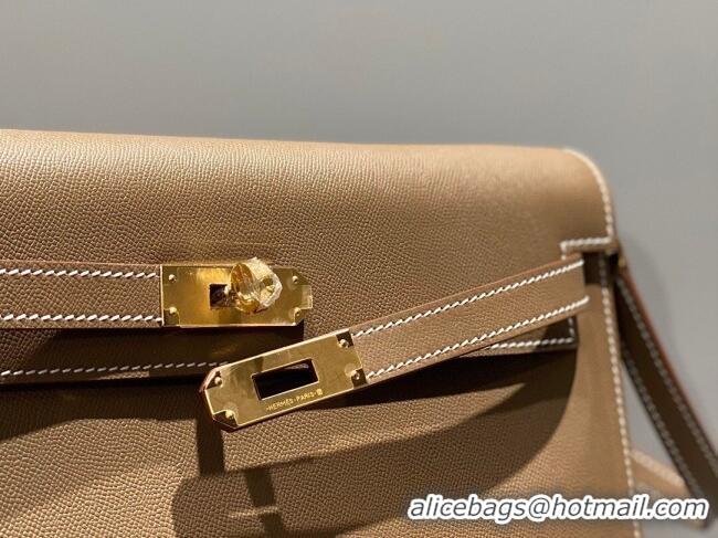 Reasonable Price Hermes Kelly Elan Bag in Saffiano Cow Leather 4078 Elephant Grey/Gold 2026 (Half Handmade)