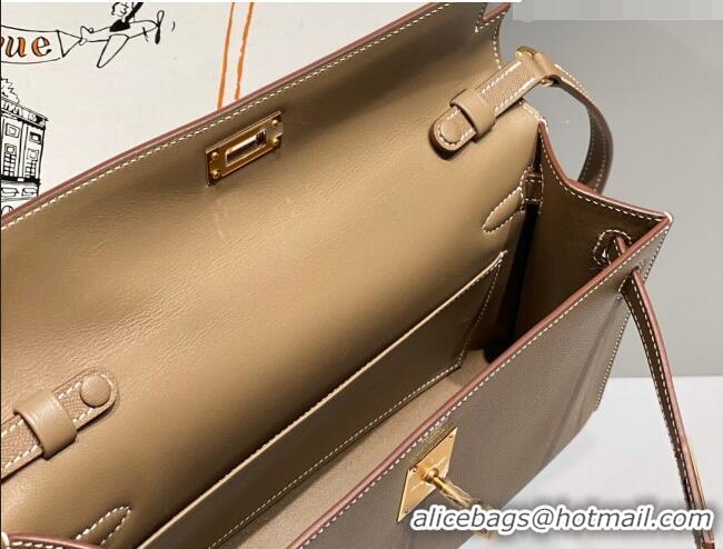 Reasonable Price Hermes Kelly Elan Bag in Saffiano Cow Leather 4078 Elephant Grey/Gold 2026 (Half Handmade)