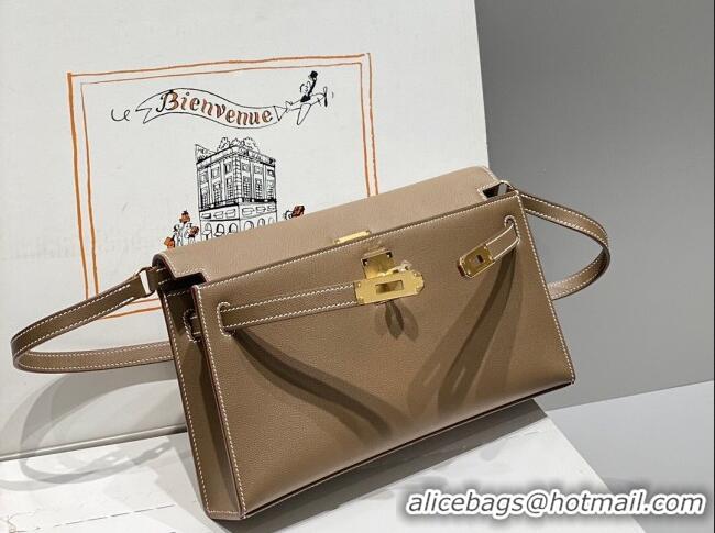 Reasonable Price Hermes Kelly Elan Bag in Saffiano Cow Leather 4078 Elephant Grey/Gold 2026 (Half Handmade)
