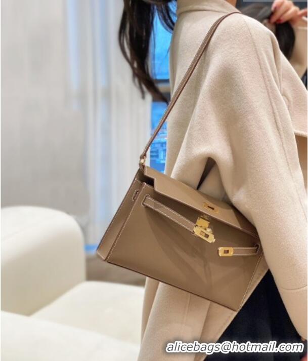 Reasonable Price Hermes Kelly Elan Bag in Saffiano Cow Leather 4078 Elephant Grey/Gold 2026 (Half Handmade)