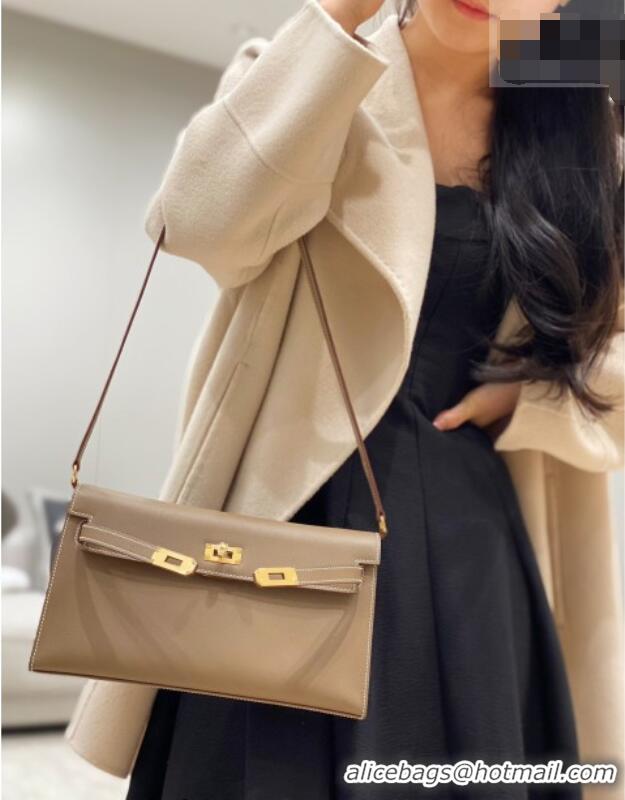 Reasonable Price Hermes Kelly Elan Bag in Saffiano Cow Leather 4078 Elephant Grey/Gold 2026 (Half Handmade)