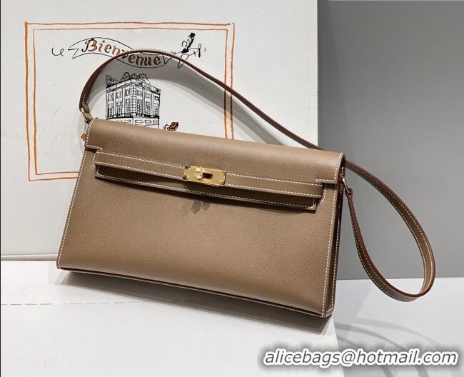 Reasonable Price Hermes Kelly Elan Bag in Saffiano Cow Leather 4078 Elephant Grey/Gold 2026 (Half Handmade)