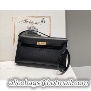 Luxury Cheap Hermes Kelly Elan Bag in Saffiano Cow Leather 4078 Black/Gold 2026 (Half Handmade)