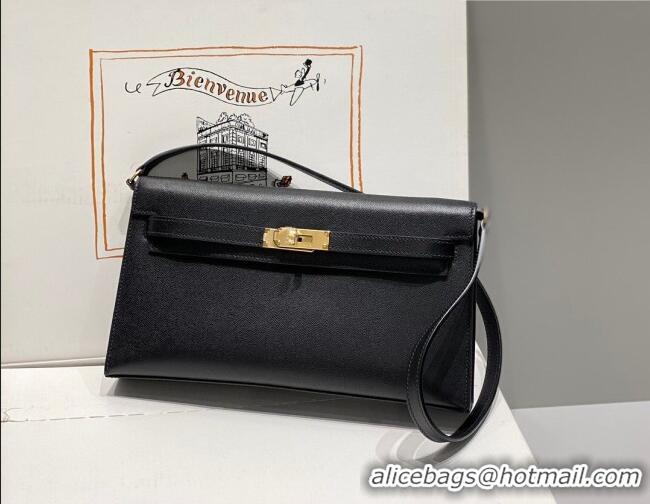 Luxury Cheap Hermes Kelly Elan Bag in Saffiano Cow Leather 4078 Black/Gold 2026 (Half Handmade)