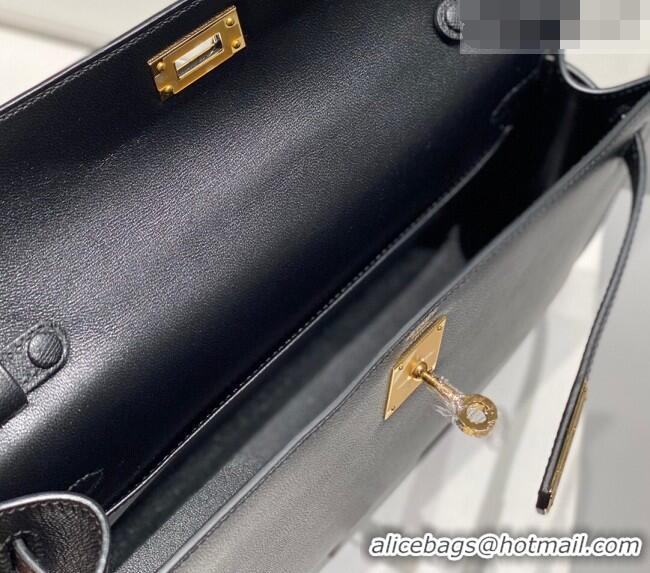 Luxury Cheap Hermes Kelly Elan Bag in Saffiano Cow Leather 4078 Black/Gold 2026 (Half Handmade)