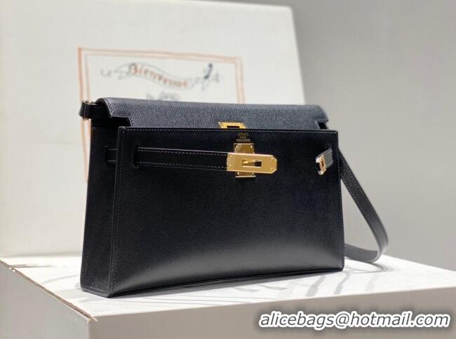 Luxury Cheap Hermes Kelly Elan Bag in Saffiano Cow Leather 4078 Black/Gold 2026 (Half Handmade)