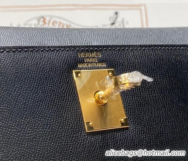 Luxury Cheap Hermes Kelly Elan Bag in Saffiano Cow Leather 4078 Black/Gold 2026 (Half Handmade)
