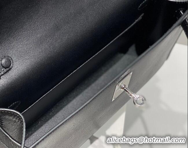 Best Grade Hermes Kelly Elan Bag in Saffiano Cow Leather 4078 Black/Silver 2026 (Half Handmade)