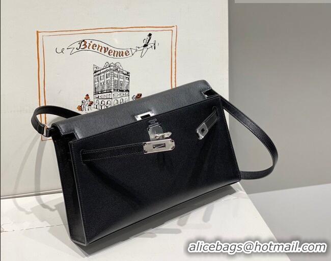 Best Grade Hermes Kelly Elan Bag in Saffiano Cow Leather 4078 Black/Silver 2026 (Half Handmade)