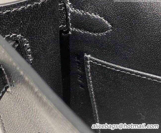 Best Grade Hermes Kelly Elan Bag in Saffiano Cow Leather 4078 Black/Silver 2026 (Half Handmade)