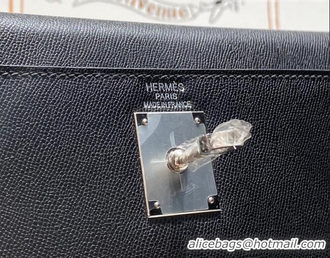 Best Grade Hermes Kelly Elan Bag in Saffiano Cow Leather 4078 Black/Silver 2026 (Half Handmade)