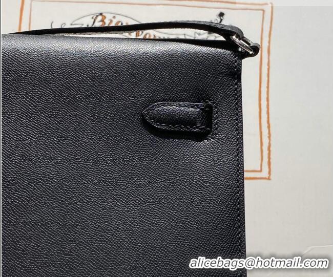 Best Grade Hermes Kelly Elan Bag in Saffiano Cow Leather 4078 Black/Silver 2026 (Half Handmade)