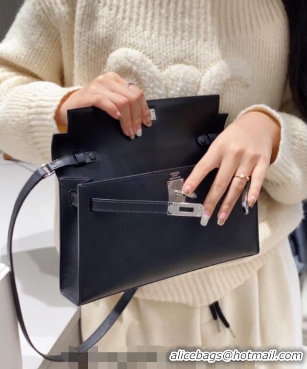 Best Grade Hermes Kelly Elan Bag in Saffiano Cow Leather 4078 Black/Silver 2026 (Half Handmade)