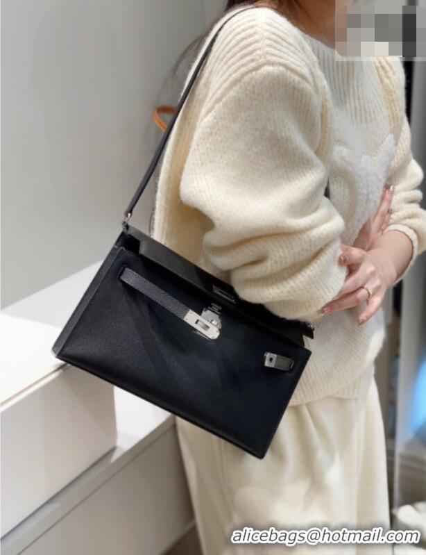 Best Grade Hermes Kelly Elan Bag in Saffiano Cow Leather 4078 Black/Silver 2026 (Half Handmade)