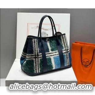 Promotional Hermes Garden Party Bag 36cm in Printed Canvas and Calfskin 4086 Green/Blue/White 2026 (Half Handmade)