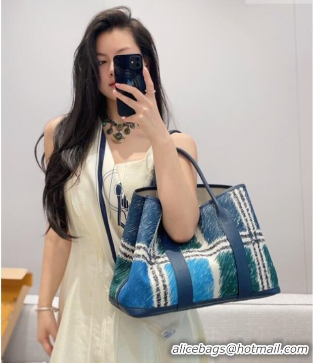 Promotional Hermes Garden Party Bag 36cm in Printed Canvas and Calfskin 4086 Green/Blue/White 2026 (Half Handmade)
