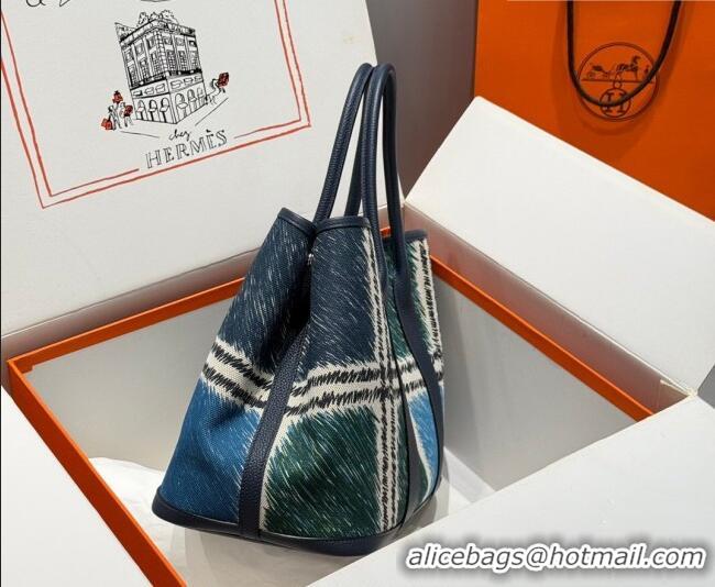 Promotional Hermes Garden Party Bag 36cm in Printed Canvas and Calfskin 4086 Green/Blue/White 2026 (Half Handmade)
