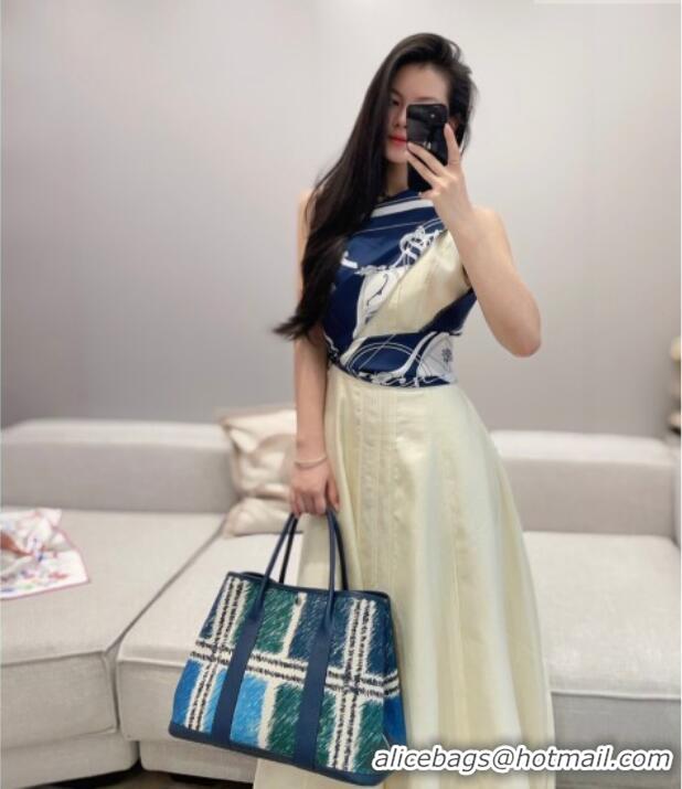 Promotional Hermes Garden Party Bag 36cm in Printed Canvas and Calfskin 4086 Green/Blue/White 2026 (Half Handmade)