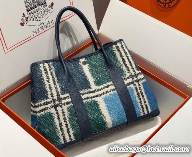 Promotional Hermes Garden Party Bag 36cm in Printed Canvas and Calfskin 4086 Green/Blue/White 2026 (Half Handmade)
