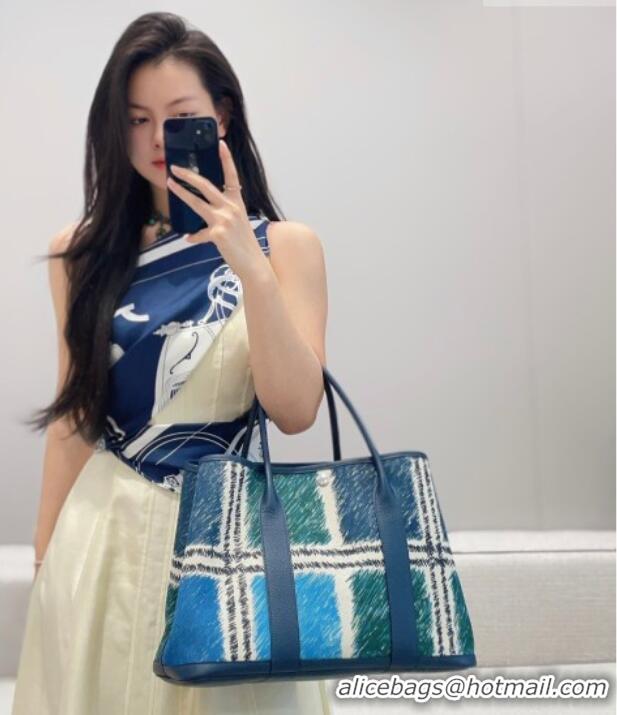 Promotional Hermes Garden Party Bag 36cm in Printed Canvas and Calfskin 4086 Green/Blue/White 2026 (Half Handmade)