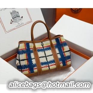 Best Quality Hermes Garden Party Bag 30cm in Printed Canvas and Calfskin 0414 Brown 2026 (Half Handmade)