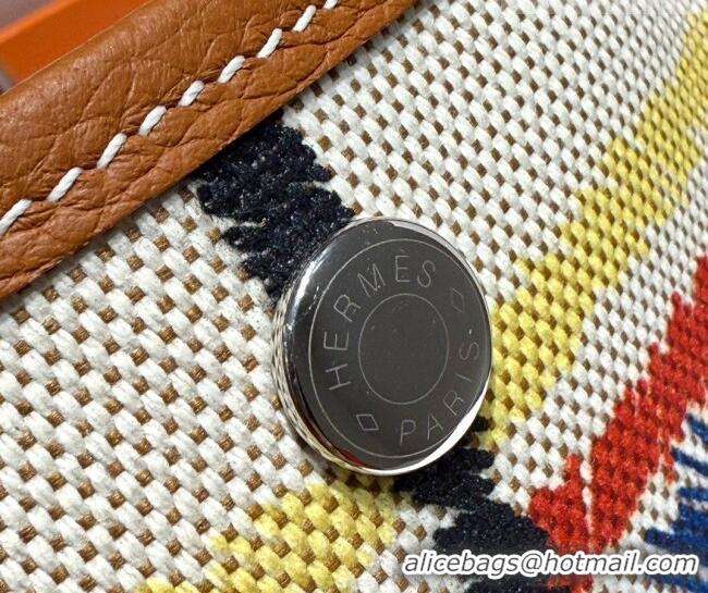 Best Quality Hermes Garden Party Bag 30cm in Printed Canvas and Calfskin 0414 Brown 2026 (Half Handmade)
