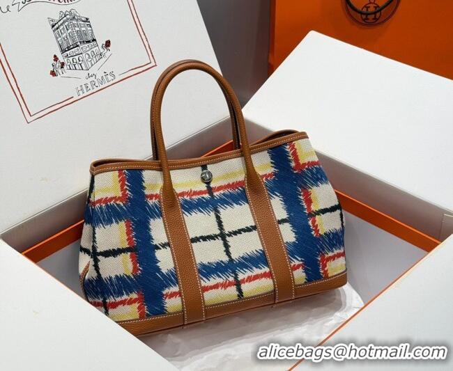 Best Quality Hermes Garden Party Bag 30cm in Printed Canvas and Calfskin 0414 Brown 2026 (Half Handmade)