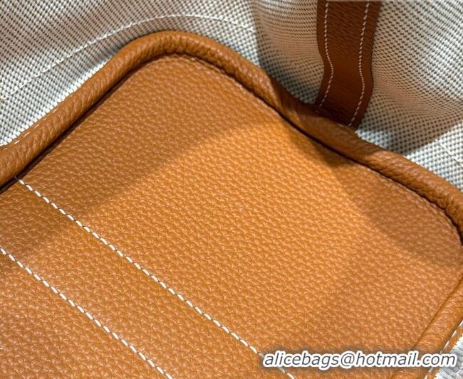 Best Quality Hermes Garden Party Bag 30cm in Printed Canvas and Calfskin 0414 Brown 2026 (Half Handmade)