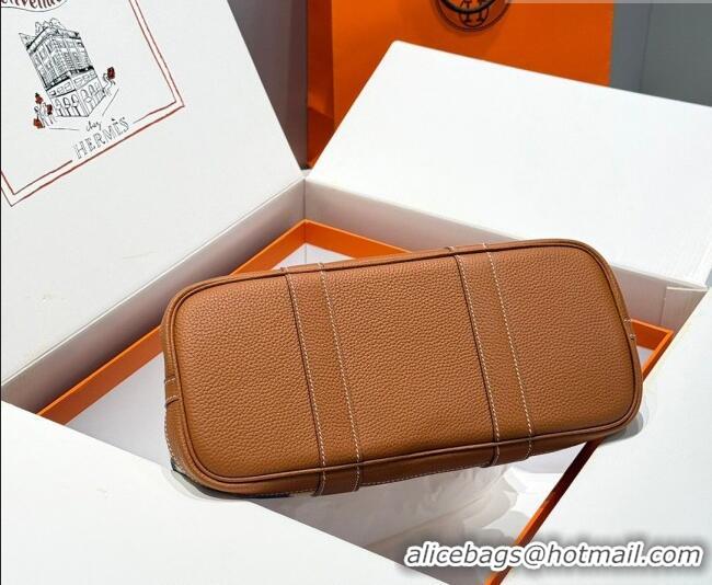 Best Quality Hermes Garden Party Bag 30cm in Printed Canvas and Calfskin 0414 Brown 2026 (Half Handmade)