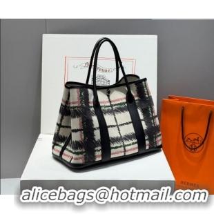 Grade Quality Hermes Garden Party Bag 36cm in Printed Canvas and Calfskin 0414 Black 2026 (Half Handmade)