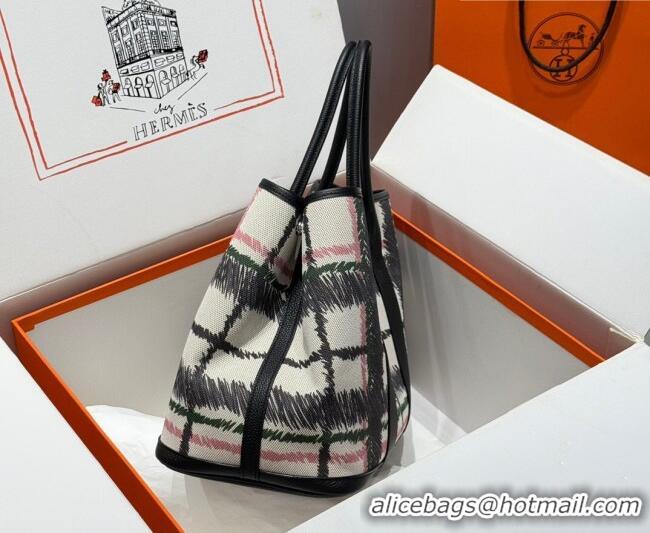 Grade Quality Hermes Garden Party Bag 36cm in Printed Canvas and Calfskin 0414 Black 2026 (Half Handmade)