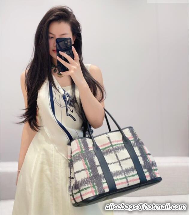Grade Quality Hermes Garden Party Bag 36cm in Printed Canvas and Calfskin 0414 Black 2026 (Half Handmade)