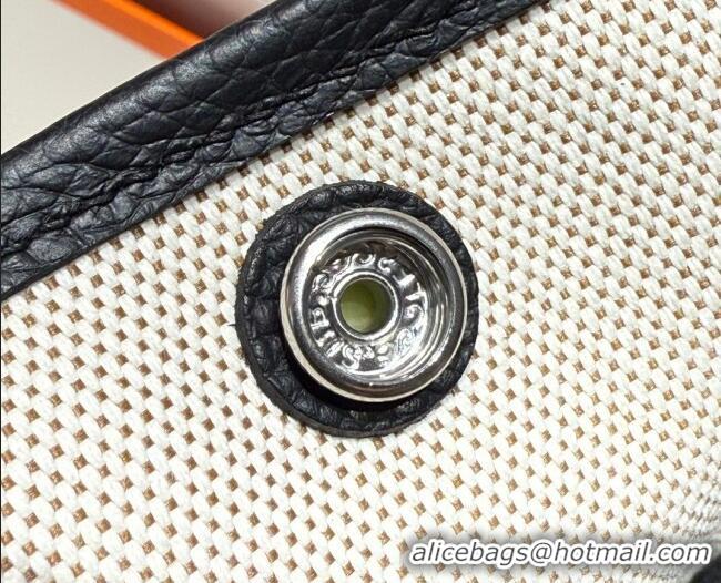 Grade Quality Hermes Garden Party Bag 36cm in Printed Canvas and Calfskin 0414 Black 2026 (Half Handmade)