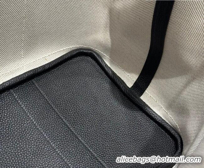 Grade Quality Hermes Garden Party Bag 36cm in Printed Canvas and Calfskin 0414 Black 2026 (Half Handmade)