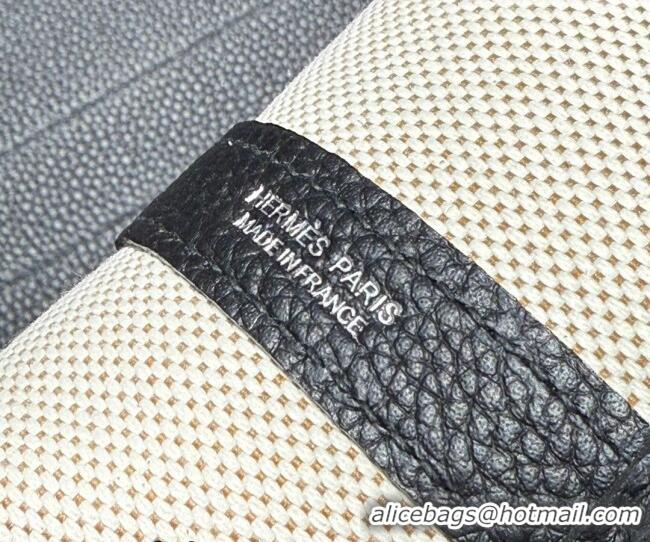 Grade Quality Hermes Garden Party Bag 36cm in Printed Canvas and Calfskin 0414 Black 2026 (Half Handmade)