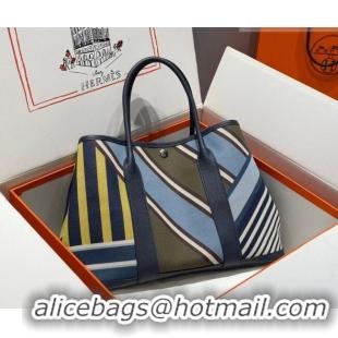 Popular Style Hermes Garden Party Bag 36cm in Printed Canvas and Calfskin 0414 Blue 2026 (Half Handmade)
