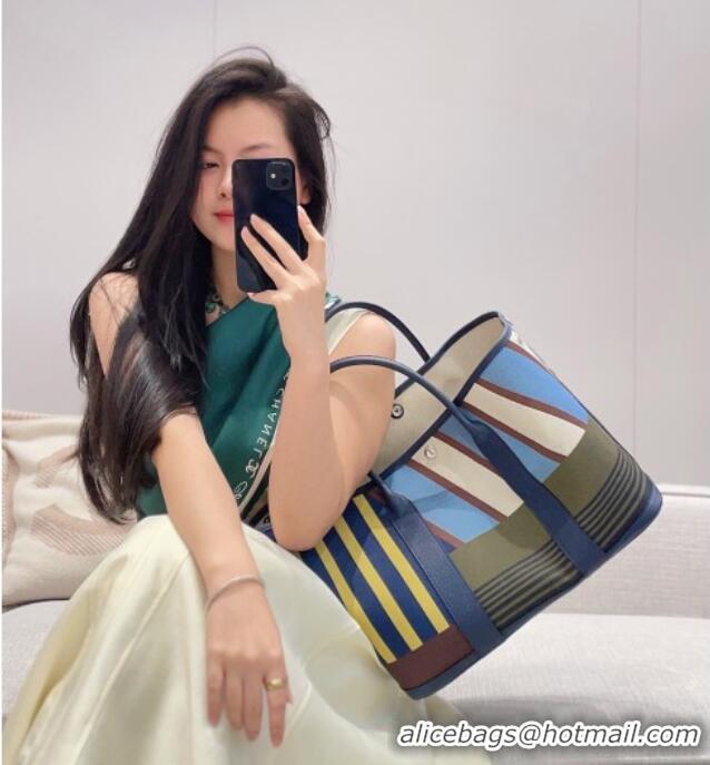 Popular Style Hermes Garden Party Bag 36cm in Printed Canvas and Calfskin 0414 Blue 2026 (Half Handmade)