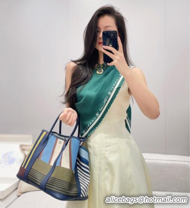 Popular Style Hermes Garden Party Bag 36cm in Printed Canvas and Calfskin 0414 Blue 2026 (Half Handmade)