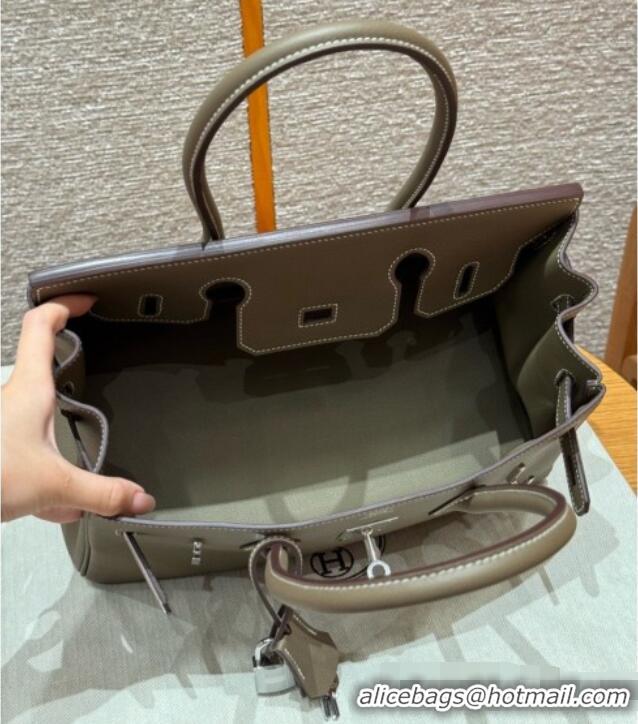 Famous Brand Hermes Shoulder Birkin Bag in Evercolor Leather 2529 Etoupe/Silver 2026 (Half-Handmade)