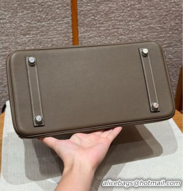 Famous Brand Hermes Shoulder Birkin Bag in Evercolor Leather 2529 Etoupe/Silver 2026 (Half-Handmade)