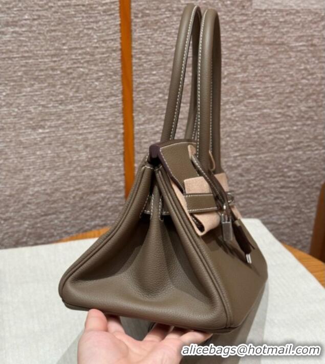 Famous Brand Hermes Shoulder Birkin Bag in Evercolor Leather 2529 Etoupe/Silver 2026 (Half-Handmade)