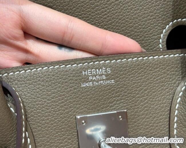 Famous Brand Hermes Shoulder Birkin Bag in Evercolor Leather 2529 Etoupe/Silver 2026 (Half-Handmade)