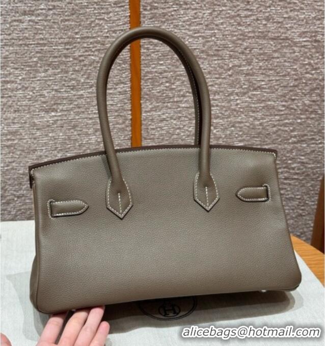 Famous Brand Hermes Shoulder Birkin Bag in Evercolor Leather 2529 Etoupe/Silver 2026 (Half-Handmade)
