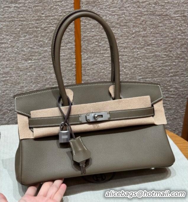 Famous Brand Hermes Shoulder Birkin Bag in Evercolor Leather 2529 Etoupe/Silver 2026 (Half-Handmade)