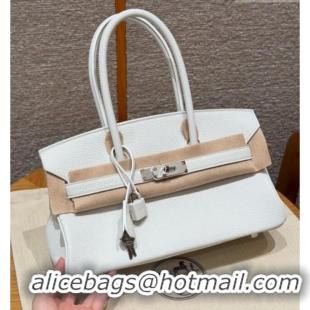 Luxurious Hermes Shoulder Birkin Bag in Clemence Leather 2529 01 White/Silver 2026 (Half-Handmade)