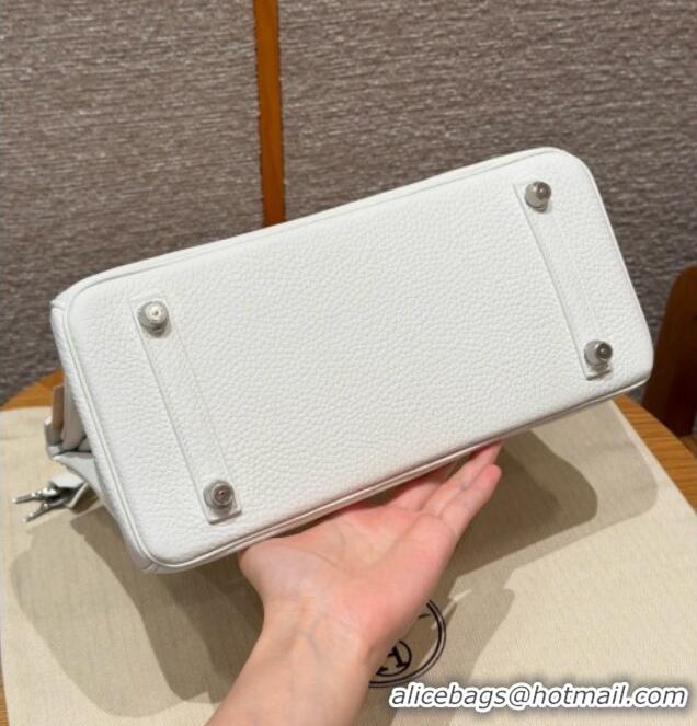 Luxurious Hermes Shoulder Birkin Bag in Clemence Leather 2529 01 White/Silver 2026 (Half-Handmade)