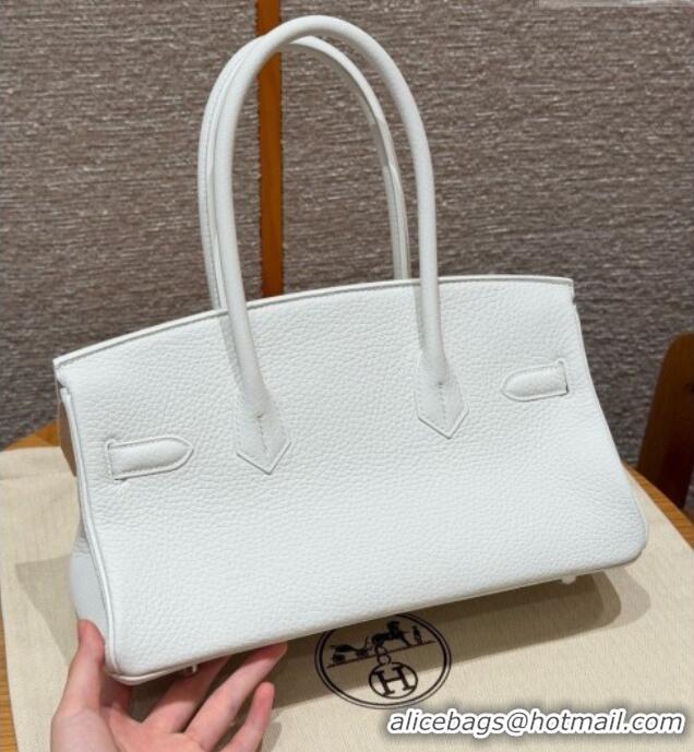 Luxurious Hermes Shoulder Birkin Bag in Clemence Leather 2529 01 White/Silver 2026 (Half-Handmade)