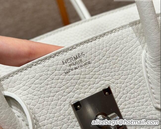 Luxurious Hermes Shoulder Birkin Bag in Clemence Leather 2529 01 White/Silver 2026 (Half-Handmade)