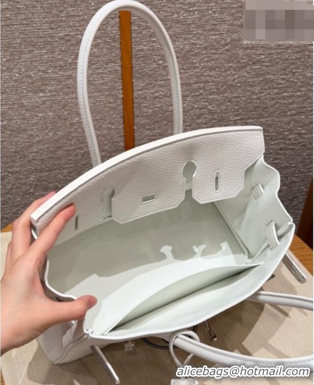 Luxurious Hermes Shoulder Birkin Bag in Clemence Leather 2529 01 White/Silver 2026 (Half-Handmade)